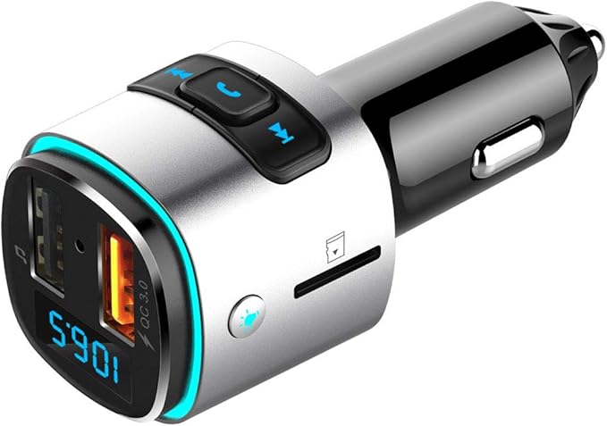 Bluetooth FM Transmitter for Car, Wireless Bluetooth FM Radio Adapter Car Kit with Hands-Free Calling and 2 Ports USB QC 3.0 Fast Charger Voltage Detection