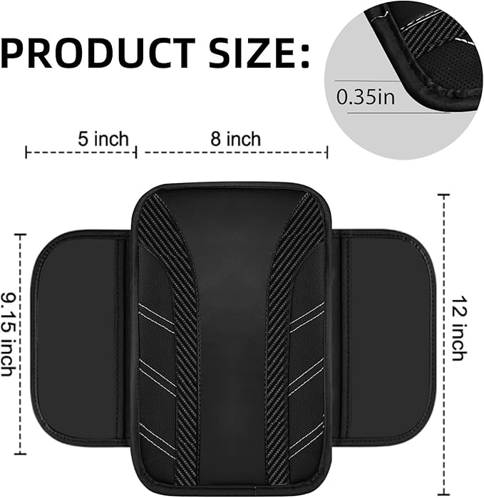 NBTEPEM 6 Pcs Black Car Accessories Set, Sport Leather Steering Wheel Cover 14.5-15inch Universal, Car Center Console Cover, Seat Belt Cushion, Cup Holder Coaster (Black Carbon Fiber)