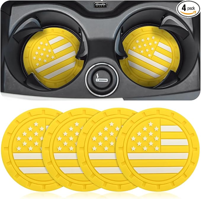 AUCELI 4 Pack Car Cup Holder Coasters, Colored American Flag US Flag Insert Car Cup Coaster, 2.75 Inch Anti Slip Shockproof Embedded Drink Mat, Vehicle Interior Decor Accessories