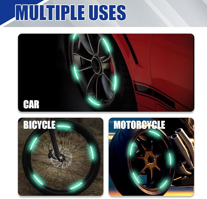 20PCS Reflective Car Wheel Decorative Stripe Stickers, Night Safety Warning Tape Sticker, Anti-Scratch Tire Rims Sticker, Universal Car Exterior Accessories Fluorescent Auto Decals for Motocycle Bike