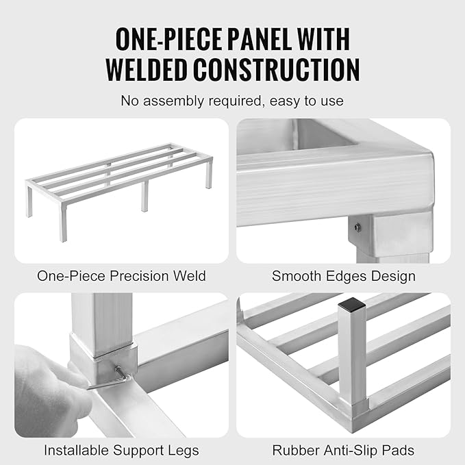 VEVOR Aluminum Dunnage Rack, 60” x 20” Commercial Food Floor Rack, 12” Off the Floor, 1800 lbs Capacity All-Welded Aluminum Storage, for Storage in Restaurants, Kitchens, Garages and Vehicles