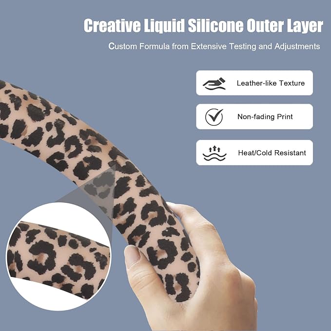 Leopard Print Steering Wheel Cover with Silicone Inner Ring, Non-Toxic, Odorless Silicone Leather with Non-Fading Cheetah Pattern for Men Women, Universal 14.5 to 15 Inch (Leopard Print)