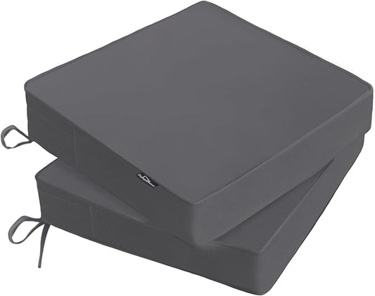 PatioGlow Outdoor Chair Cushions 22 x 22 x 3 Inch, Waterproof & Fade Resistant Patio Seat Cushion for Furniture with Handle and Ties, Thick Seating Pads for Outside Sofa Couch Set of 2, Grey