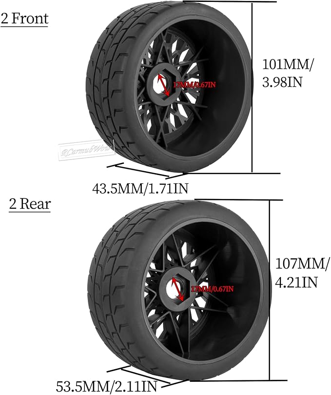 RC Wheels and Tires On Road Tire Tyre for 1/7 Felony 6S BLX,17mm Hex Plastic Wheels RC Truck Tires Highway Tire On Road Tyre,4pcs,Black