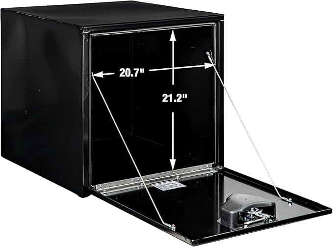 Buyers Products 1704300 Black Steel Underbody Truck Tool Box – 24 x 24 x 24 Inch - Truck Bed & Underbelly RV Storage Box, Locking T-Latch, Weather-Resistant, Heavy-Duty Flatbed Job Box, Made in USA