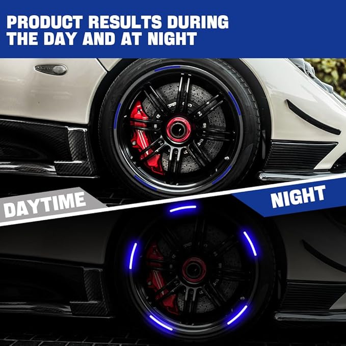 20PCS Reflective Car Wheel Decorative Stripe Stickers, Night Safety Warning Tape Sticker, Anti-Scratch Tire Rims Sticker, Universal Car Exterior Accessories Fluorescent Auto Decals for Motocycle Bike