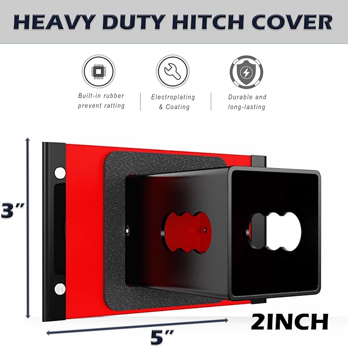 Heavy Duty Hollow Out American Flag Metal Trailer Hitch Cover for 2-inch Receiver (with 5/8-inch Pin Dia Anti-Theft Hitch Lock, Black&Red)