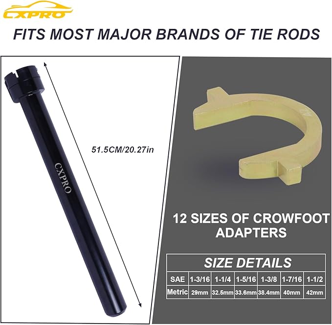 Inner Tie Rod Removal Tool Kit, Inner Tie Rod Tool Set with 12 Crowfoot Adapters 1/2 Inch Drive Tube for Tie Rods Remove & Install Cars