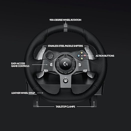 Logitech G920 Driving Force Racing Wheel with Floor Pedals, Real Force Feedback, Leather Steering Wheel Cover for Xbox Series X/S, Xbox One, PC, Mac - Black