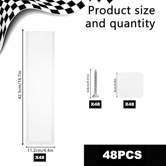 48 Pcs Clear Display Case for Packaged Model Cars,Model Car Display Cases Wall Mount-Holds up to 120 Cars,Toy Car Storage Organizer Compatible with Hot Wheels,Clear Model Car Display Case(16.7 x 4.4)