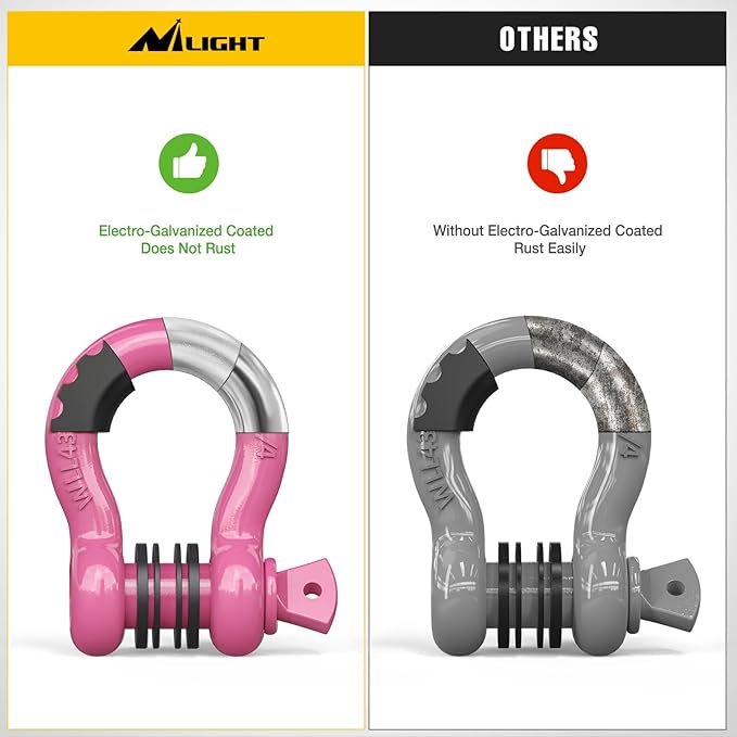 Nilight 2 Pack 3/4" D-Ring Shackle with 7/8" Screw Pin 41,887lbs Break Strength, Heavy Duty Off Road Recovery Shackle with Isolators Washers for Use with Tow Strap, Winch, Off-Road Truck Vehicle