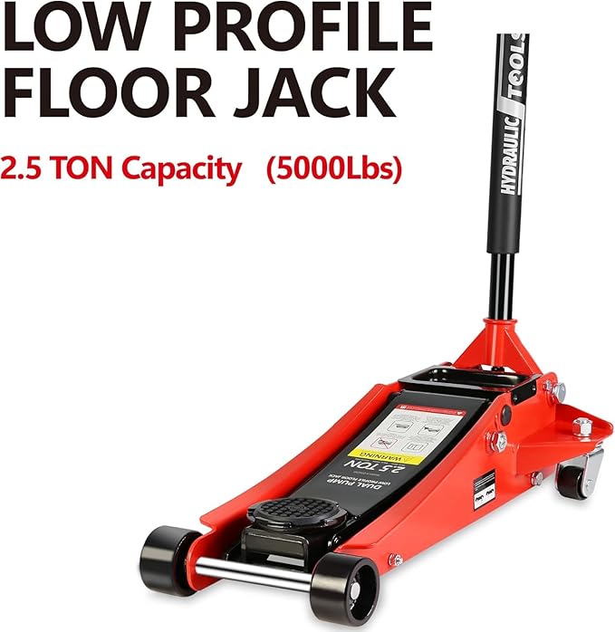 2.5 Ton Low Profile Floor Jack, Heavy Duty Floor Jack with Dual Piston Quick Lift Pump, Steel Car Jacks Adjustable Height 3.5"-19.5", Trolley Floor Jacks 2.5 Ton/5000 LBS Capacity, Red