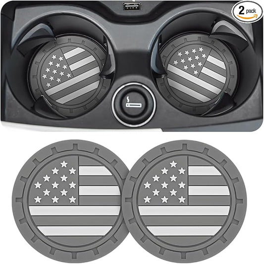 AUCELI 2 Pack Car Cup Holder Coasters, Colored American Flag US Flag Insert Car Cup Coaster, 2.75 Inch Anti Slip Shockproof Embedded Drink Mat, Vehicle Interior Decor Accessories