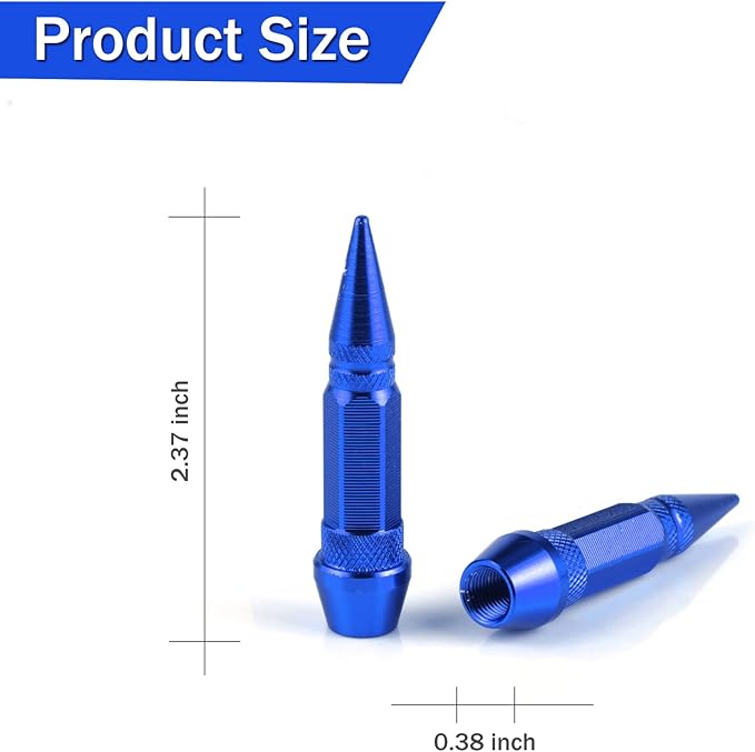 SINGARO 60mm Spiked Valve Caps, Aluminum Alloy Dustproof and Waterproof Tire Valve Stem Caps, Suitable for Cars, Trucks and Motorcycles (4PCS Blue)