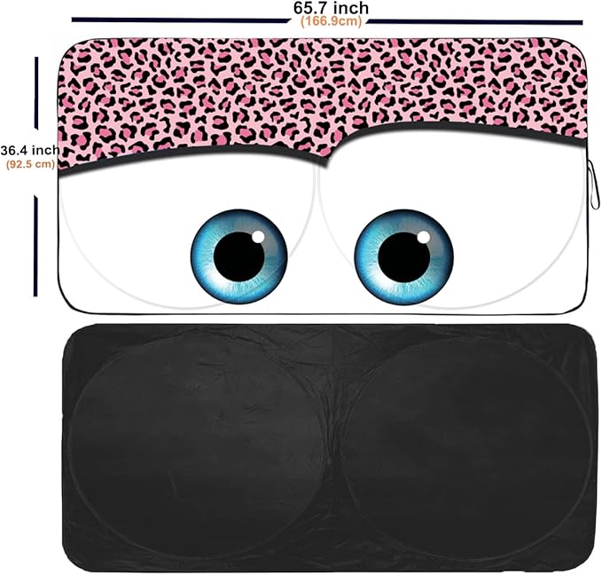 Gven Windshield Sun Shade Car Sun Shade 2025 Pink Car Accessories for Women Shades for Front Window Girly Windshield Cover Sunshades for Summer Heat Portection(Pink Leopard, L)