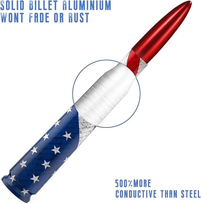 Car Truck Bullet Antenna with Valve Stem Caps, Universal Antenna Mast for GM Chevy Silverado 1500 2500 3500 HD Avalanche Ford F150 F250 F350 Heavy Duty Pickup Jeep Accessories (Red)-American Flag