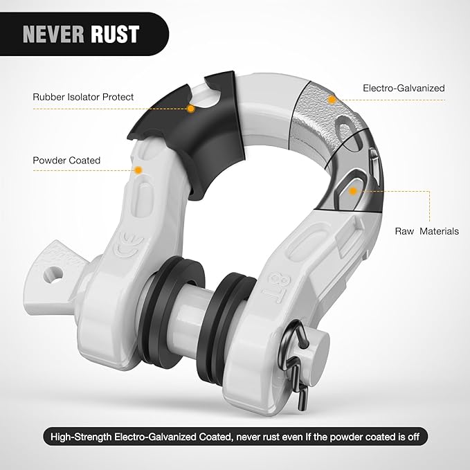 Nilight Heavy Duty Mega D-Ring Shackles(2 Pack) w/ 7/8″ Screw Pin & isolators, 68,000 lb Break Strength(17,000 lb WLL), Forged Steel Off-Road Recovery Shackles for Tow Strap & Winch Gear, White