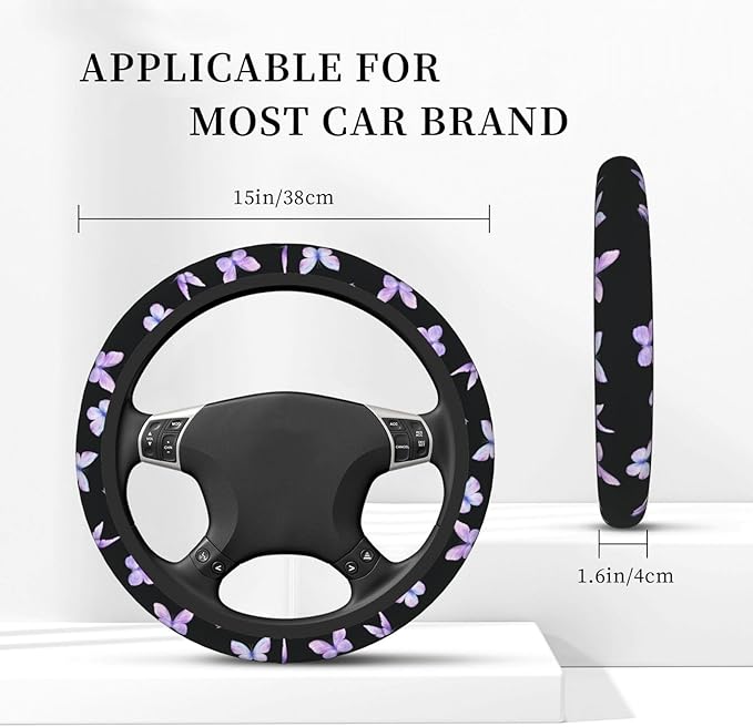 Purple Butterfly Car Steering Wheel Cover Non-Slip