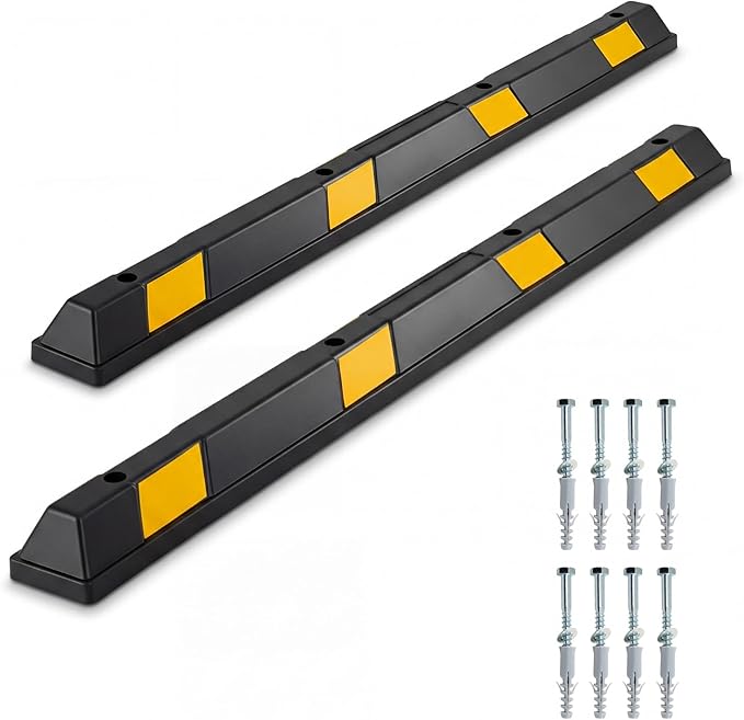 Goplus Parking Block, 72' Rubber Bumpers with 8 High Reflective Yellow Safety Stripes, Heavy Duty Parking Target, Garage Wheel Stoppers for Car, Truck, RV and Trailer (2 Pack)
