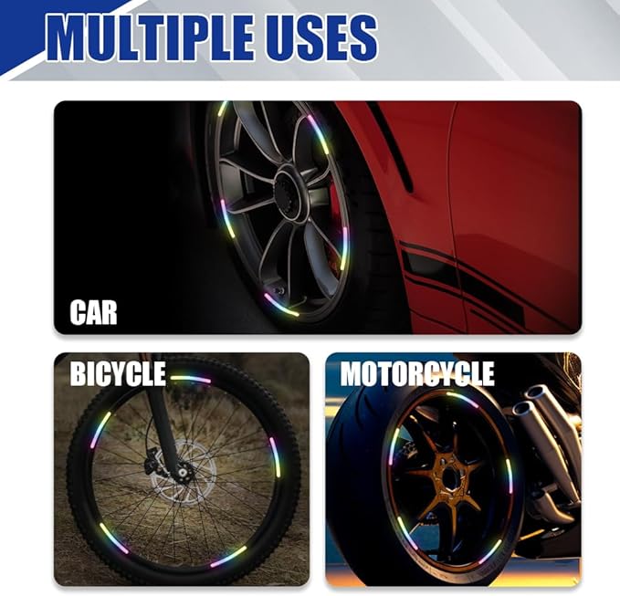 20PCS Reflective Car Wheel Decorative Stripe Stickers, Night Safety Warning Tape Sticker, Anti-Scratch Tire Rims Sticker, Universal Car Exterior Accessories Fluorescent Auto Decals for Motocycle Bike