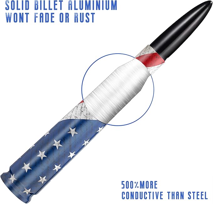 Car Truck Bullet Antenna with Valve Stem Caps for F150 F250 F350 Super Chevrolet Duty Raptor Dodge Ram 1500 2500 3500,Pickup Jeep Accessories（Black ）- American Flag Design-Car Wash Safe