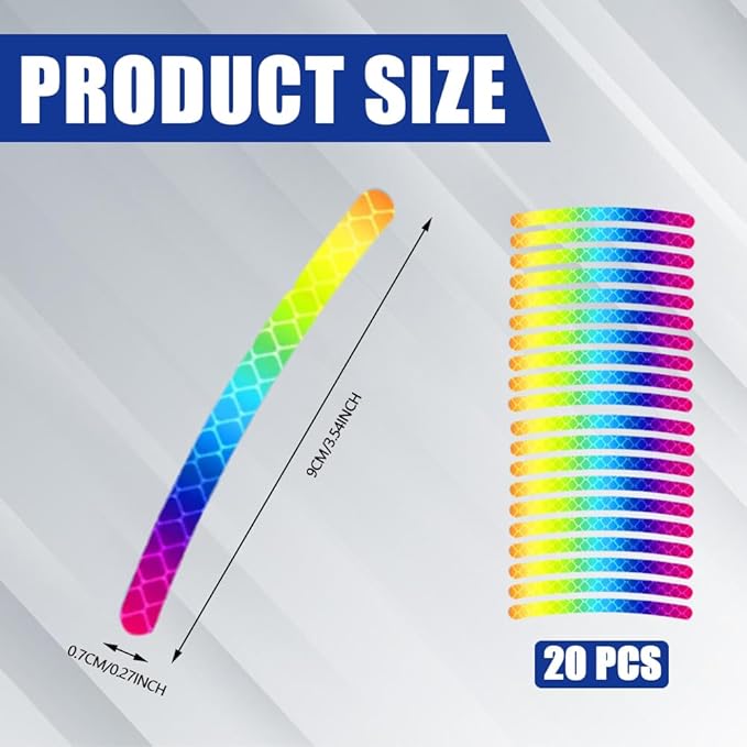 20PCS Reflective Car Wheel Decorative Stripe Stickers, Night Safety Warning Tape Sticker, Anti-Scratch Tire Rims Sticker, Universal Car Exterior Accessories Fluorescent Auto Decals for Motocycle Bike