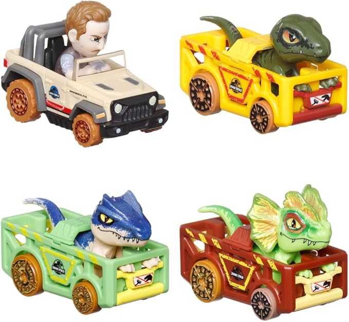 Hot Wheels RacerVerse, Set of 4 Die-Cars 1:64 Scale Toy Cars Optimized for Driving on Tracks with Pop Culture Characters as Drivers