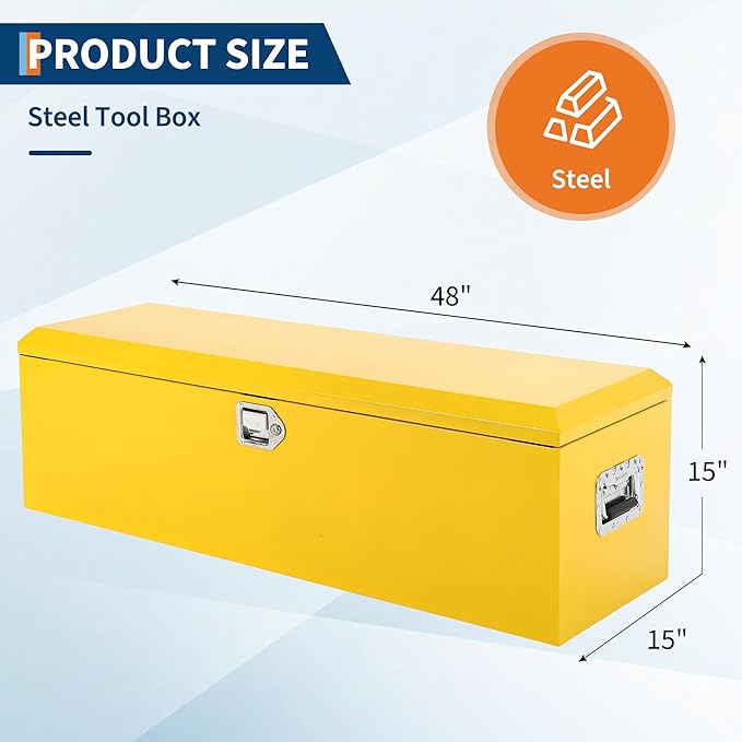 48 Inch Heavy Duty Steel Truck Bed Tool Box Truck Car Outdoor Trailer Pickup Toolbox, RV Storage Organizer w/Lock & Keys