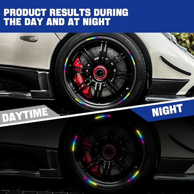 20PCS Reflective Car Wheel Decorative Stripe Stickers, Night Safety Warning Tape Sticker, Anti-Scratch Tire Rims Sticker, Universal Car Exterior Accessories Fluorescent Auto Decals for Motocycle Bike