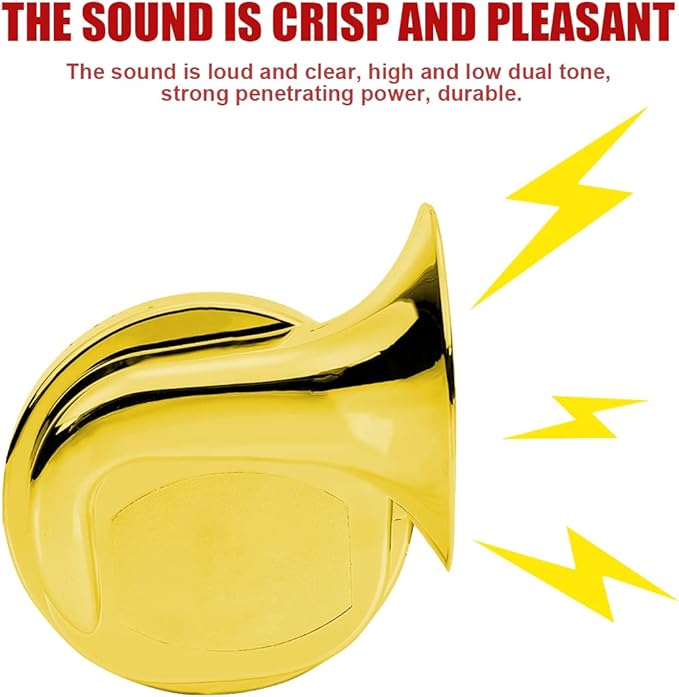 2PCS 300DB Super Loud Train Horns, 12V Waterproof Air Horns Replacement Kit, Car Air Electric Snail Double Horn, Automotive Accessories Universal for Motorcycle, Truck, Bike, Boat (Gold)