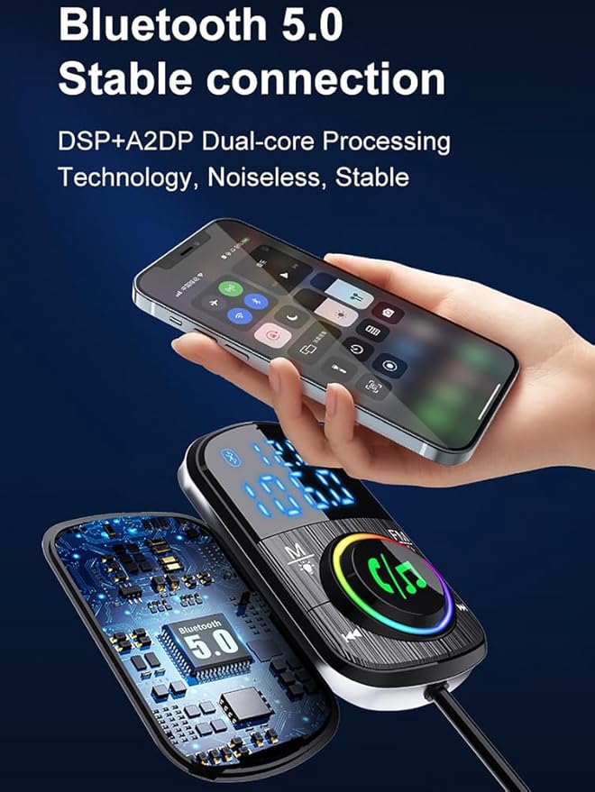 Bluetooth FM Transmitter for Car, Wireless Bluetooth 4.1 in-Car Radio Adapter Car Kit with Handsfree Calling, 3 USB Ports, LED Display, Stereo 4 Modes Music Play