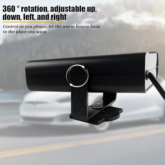 Car Heater, 12V 120W 2-in-1 Portable Vehicle Heating & Cooling Fan with Cigarette Lighter Plug, 360° Rotatable Automotive Windshield Defroster Accessories, Universal Fit (Black)