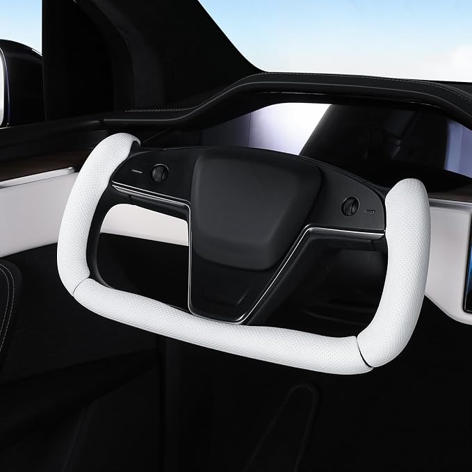 Steering Wheel Cover for Tesla Yoke Steering Wheel Cover Customzied for Tesla Model S 2021-Present/Model X 2021-Present Accessories,Anti-Slip,Comfortable Grip,Breathable,Nappa White