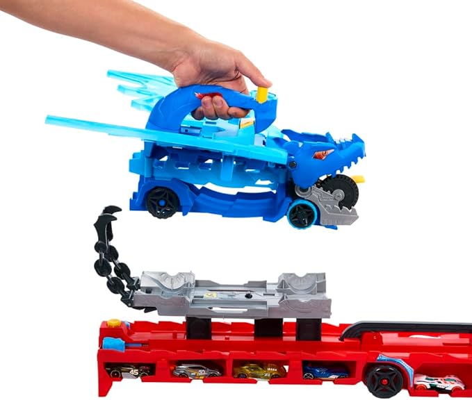 Hot Wheels City Toy Car Track Set, Ultimate Dual Dragon Transporter & 2 Die-Cast Cars, Large-Scale Dragon & Detachable Dragon, Stores 20+ Vehicles
