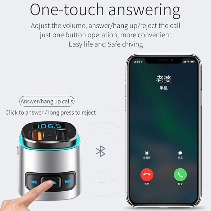 Bluetooth FM Transmitter for Car, Wireless Bluetooth FM Radio Adapter Car Kit with Hands-Free Calling and 2 Ports USB QC 3.0 Fast Charger Voltage Detection