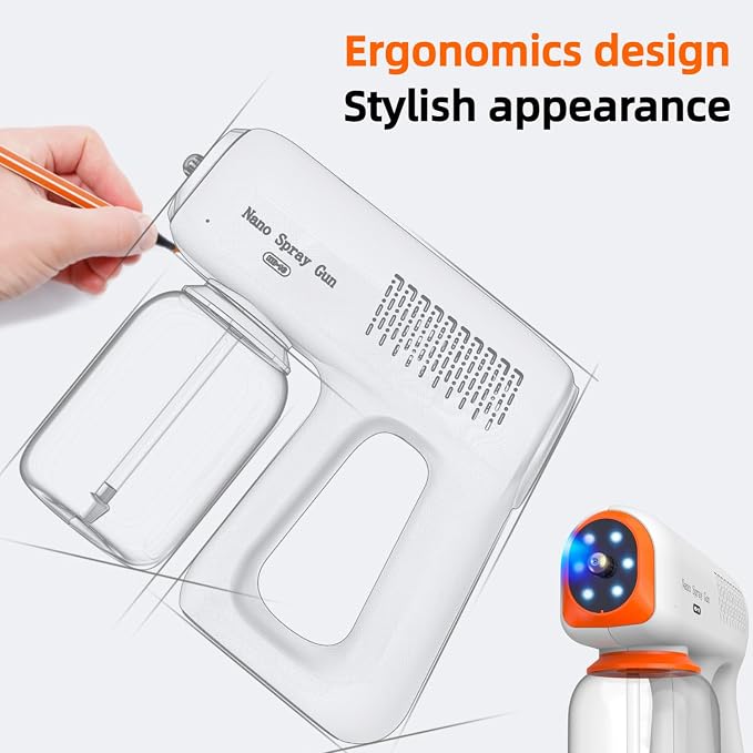 Professional Disinfectant Sprayer Fogger Machine, Nano Spray Gun with All Metal Nozzle, Cordless Handheld Steam Gun with Blue Light, Rechargeable Portable Sprayer for Car Home Hotel Plants