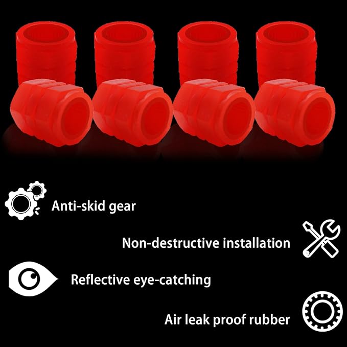 8PCS Car Tire Valve Stem Caps, Universal Noctilucent Waterproof Car Wheel Tire Caps, Suitable for Air Valve Caps for Cars, Motorcycles, Bicycles (red)