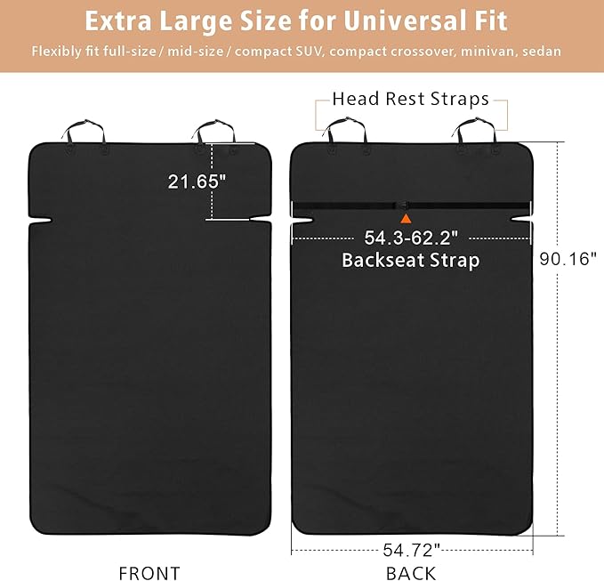F-color SUV Cargo Liner for Dogs - Waterproof Pet Cargo Liner, Comfort Dog Cargo Cover with Bumper Flap Protector, Scratchproof for Large SUVs Sedans Trunks Vans, Black