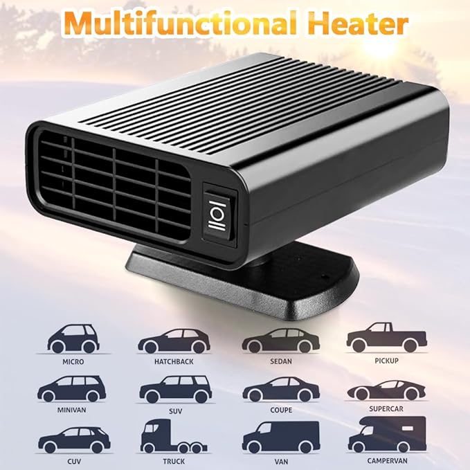 Car Heater, 12V Portable Auto Heater Fan Anti-Fog Car Defroster 2 in 1 Fast Cooling/Heating Cigarette Lighter Car Fan for Vehicles Quick Heating Air
