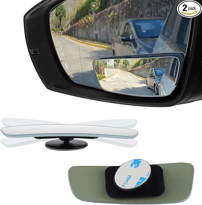 LivTee Blind Spot Mirror, Rectangular Shaped HD Glass Frameless Convex Rear View Mirror with wide angle Adjustable Stick for Cars SUV and Trucks, Pack of 2