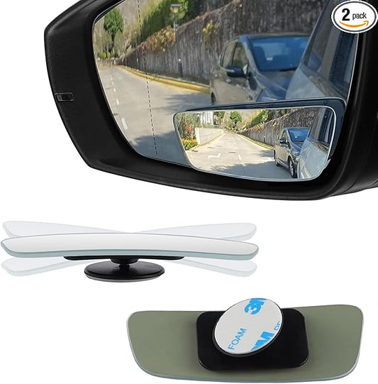 LivTee Blind Spot Mirror, Rectangular Shaped HD Glass Frameless Convex Rear View Mirror with wide angle Adjustable Stick for Cars SUV and Trucks, Pack of 2