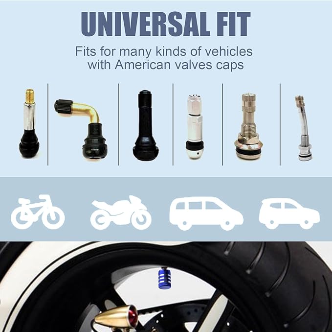 Tire Valve Stem Cap Cover - (5 Pack) Tire Air Caps Metal with Plastic Liner Corrosion Resistant Leak-Proof Snow Snowflake for Car Motorcycle Bike Blue
