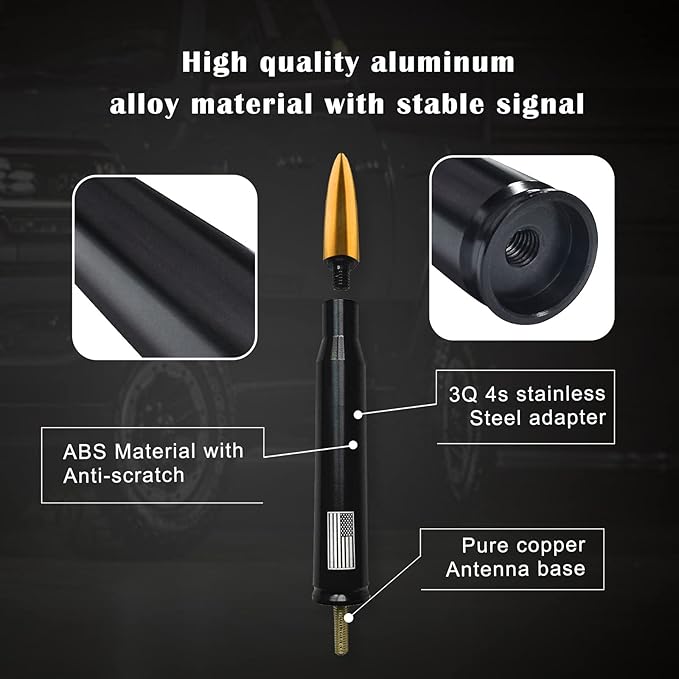 Ajxn 1 PC Car Truck Bullet Antenna, Automobile Antenna Mast, Suitable for GM Chevy Silverado 1500 3500 HD Avalanche GMC Sierra 1500 3500 Denali Heavy Duty Pickup Trucks Accessories (Gold)