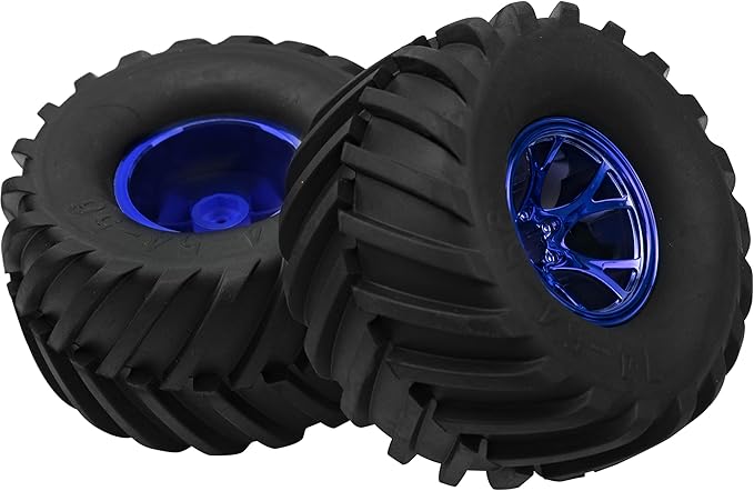 5.31''OD Rubber Tires & Wheel Rim 12mm Hex Hub Compatible with Traxxas Rustler HPI HSP Volcano Tamiya Exceed Himoto 1/10 Off-Road Monster Truck,135mmx73mm (Blue)