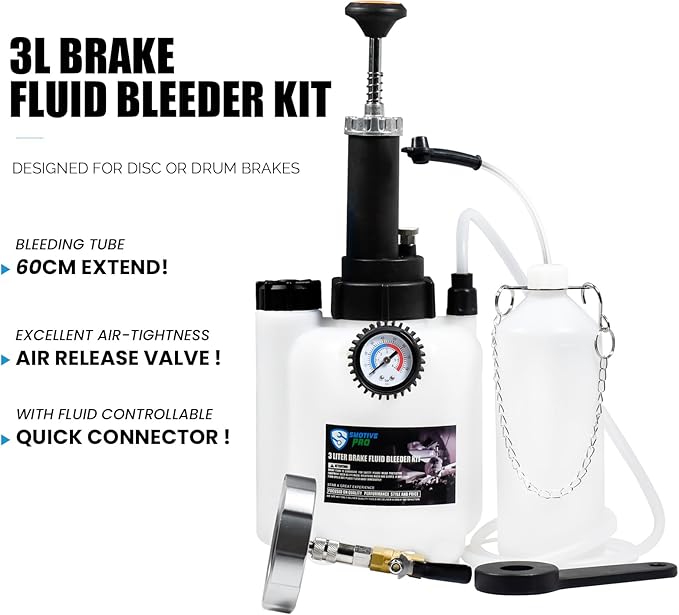 SMOTIVEPRO 3L Manual Brake Bleeder Fluid Pump and 1L Waste Oil Bottle, One Man Professional Brake Bleeder Kit Suitable for Mitsubishi/Subaru/Volvo S40&V40