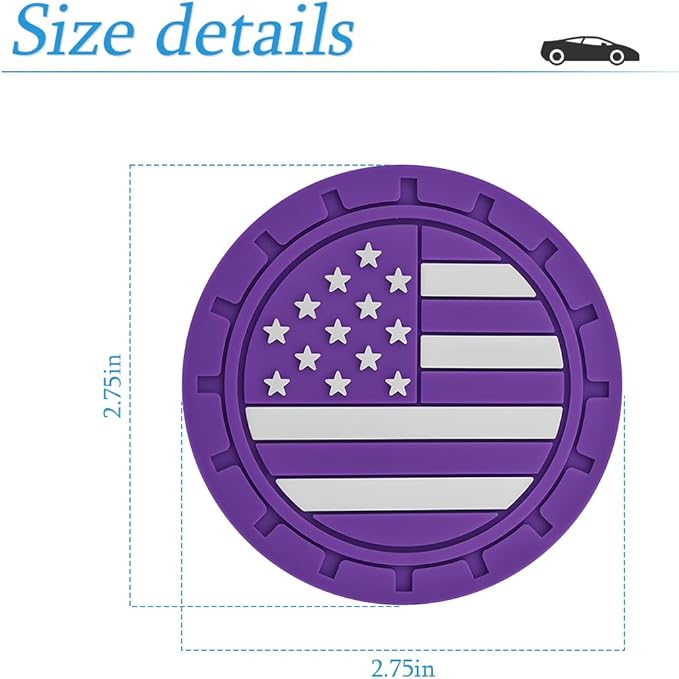AUCELI 4 Pack Car Cup Holder Coasters, Colored American Flag US Flag Insert Car Cup Coaster, 2.75 Inch Anti Slip Shockproof Embedded Drink Mat, Vehicle Interior Decor Accessories