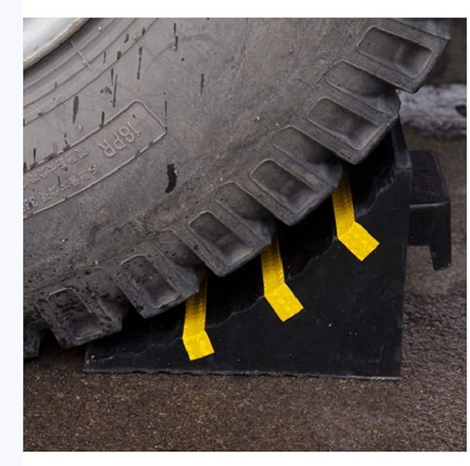 2 Pack Heavy Duty Large Solid Rubber Wheel Chocks for Travel Trailer Hauler Truck Fire Truck Commercial Vehicle RV with Reflective Tapes 13.4" x 6" x 7.3" Black and Yellow
