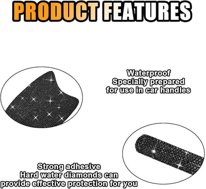 JOYCOURT 10PCS Bling Car Door Handle Anti-Scratch Sticker, Universal Car Doors Handles Protective Cover, Shiny Rhinestone Auto Decor Accessories for Women (Black)
