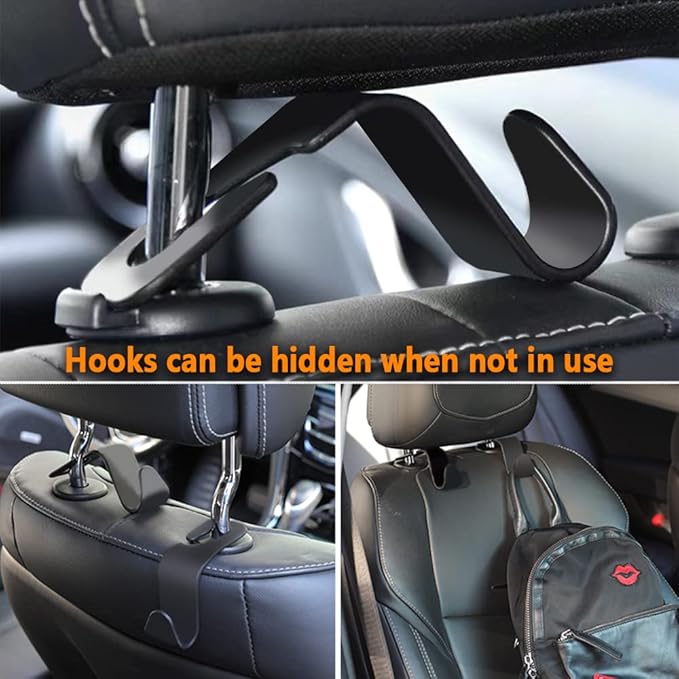 Utility Car Headrest Hidden Hook 33lbMax Car Hooks for Purses & Bags,Hat Holder for Truck Seat Hanger Storage Organizer for Coats,Umbrellas,Grocery Bags,Handbags Universal Car Accessories (Black)