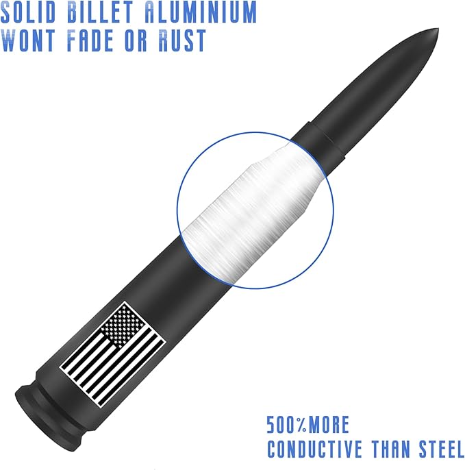 Car Truck Bullet Antenna with Valve Stem Caps-Universal Antenna Mast for GM Silverado 1500 2500 3500 Ford F150 F250 F350 Heavy Duty Pickup Truck Accessories(Matte Black)-America Flag Style